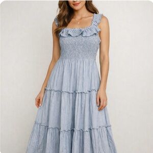 Old Navy Babydoll Smocked Tiered Maxi Dress sz S Boho Cottagecore Fairy Feminine